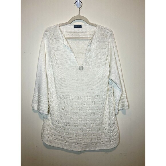 Per Una Made In Italy Cream Crocheted Tunic Sweater Women XL Flare Sleeve Top - Picture 2 of 7